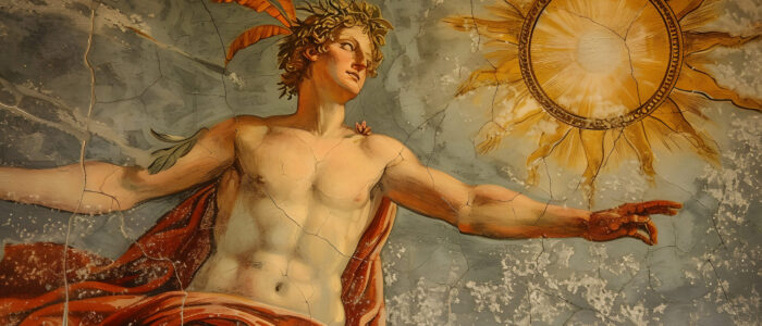el dios sol representado como un hombre poderoso en un entorno renacentista