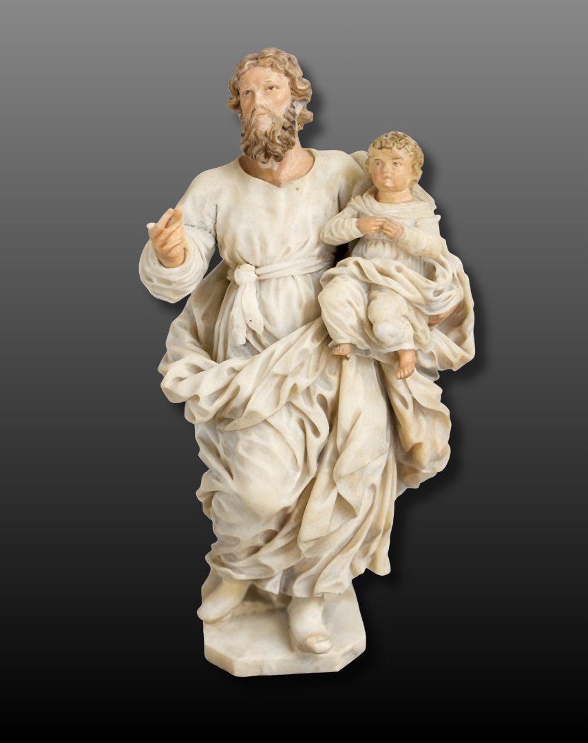 ESCULTURA san josé con niño jesús, en piedra
